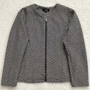 Saint + Sofia Florence Textured Zip Jacket Black Cream US 6